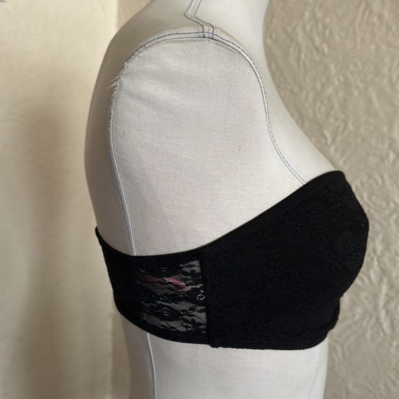 Victoria’s Secret Pink Black Floral Lace Bandeau Strapless Bralette Medium - Picture 7 of 10